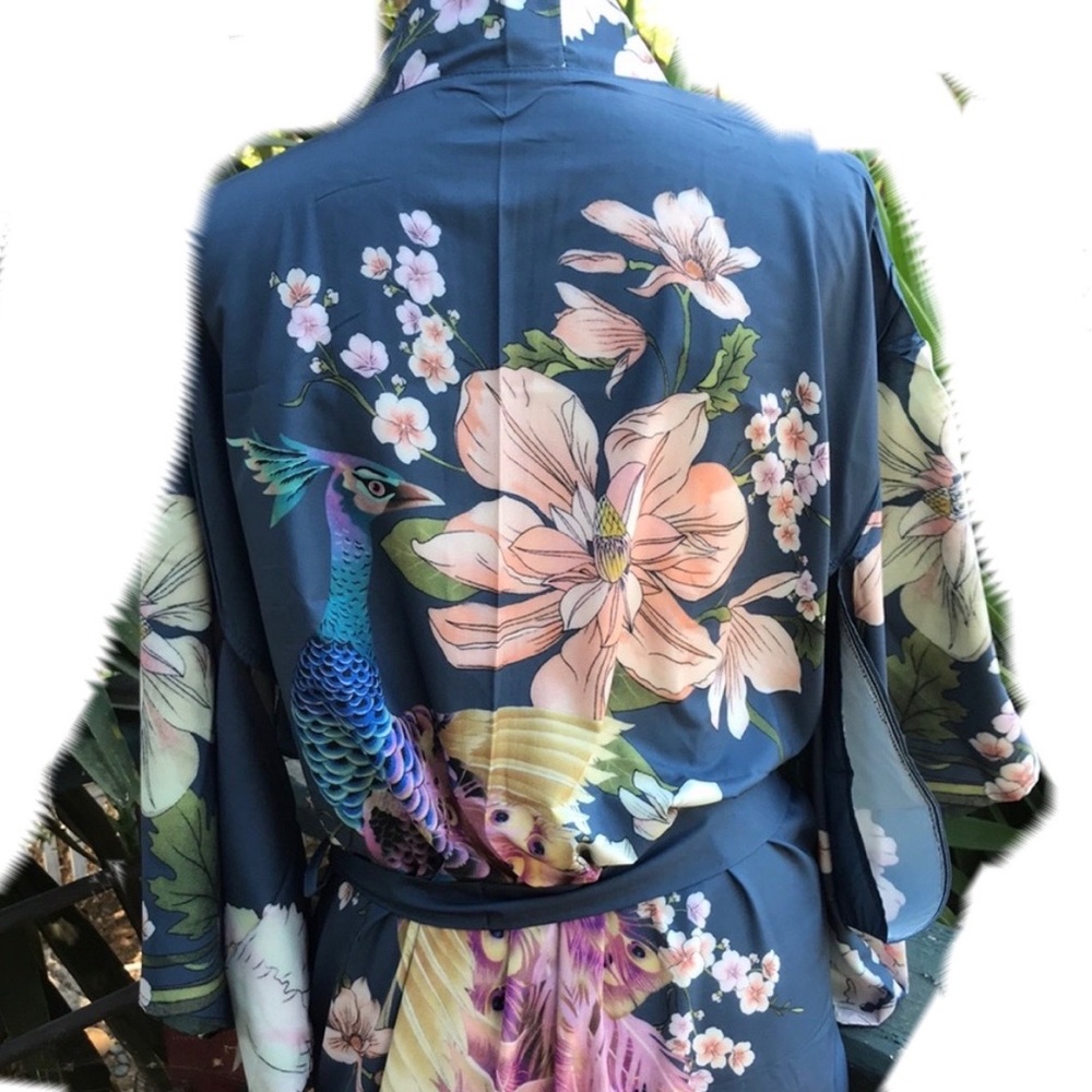 New! Blue Floral Duster Kimono - Picture 9 of 9